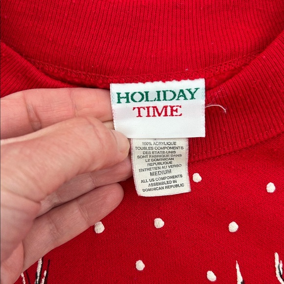 Vintage 90s Holiday Time Red Sweatshirt Santa Polar Bear with White Accents - Picture 7 of 9